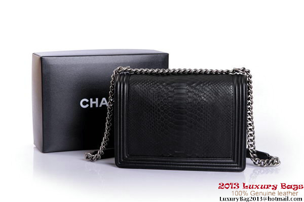 Boy Chanel Flap Shoulder Bag Genuine Snake Leather A37005 Black Boy Chanel Flap Shoulder Bag Genuine Snake Leather A37005 Black
