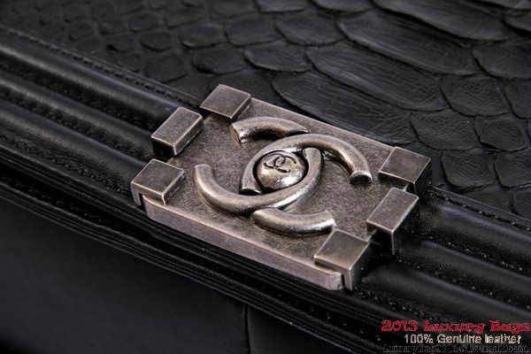 Boy Chanel Flap Shoulder Bag Genuine Snake Leather A37005 Black Boy Chanel Flap Shoulder Bag Genuine Snake Leather A37005 Black