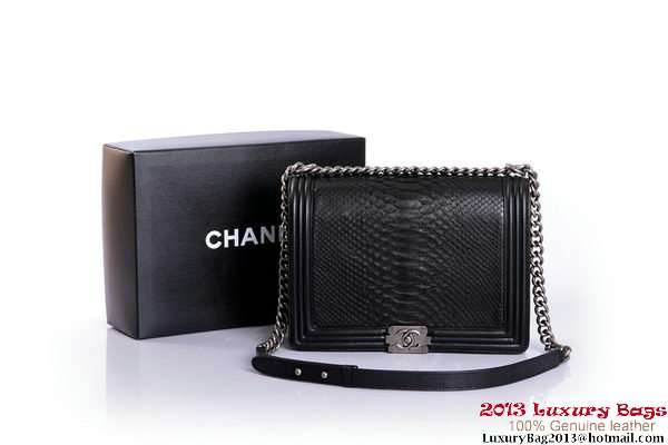 Boy Chanel Flap Shoulder Bag Genuine Snake Leather A37005 Black Boy Chanel Flap Shoulder Bag Genuine Snake Leather A37005 Black