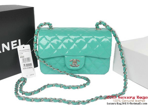 Chanel Classic Flap Bags Light Green Original Patent Leather A1116 Silver Chanel Classic Flap Bags Light Green Original Patent Leather A1116 Silver