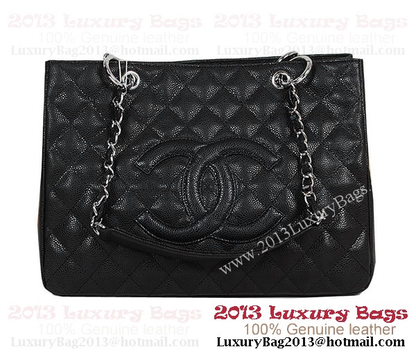 Chanel Classic CC Shopping Bag Black Cannage Patterns A35899 Silver Chanel Classic CC Shopping Bag Black Cannage Patterns A35899 Silver