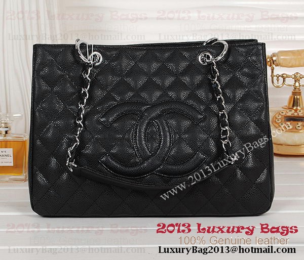 Chanel Classic CC Shopping Bag Black Cannage Patterns A35899 Silver Chanel Classic CC Shopping Bag Black Cannage Patterns A35899 Silver