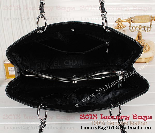 Chanel Classic CC Shopping Bag Black Cannage Patterns A35899 Silver Chanel Classic CC Shopping Bag Black Cannage Patterns A35899 Silver