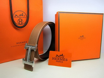 Hermes Calf Leather Diamond Belt HB118 Brown Silver Hermes Calf Leather Diamond Belt HB118 Brown Silver