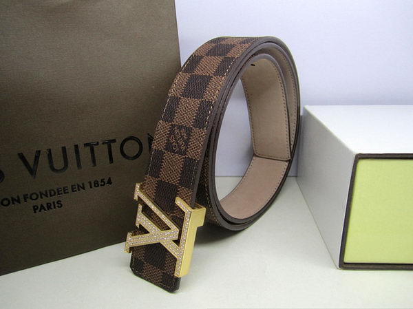Louis Vuitton Damier Ebene Canvas Belt LV2050 Gold Louis Vuitton Damier Ebene Canvas Belt LV2050 Gold