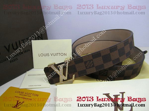 Louis Vuitton Damier Ebene Canvas Belt LV2050 Gold Louis Vuitton Damier Ebene Canvas Belt LV2050 Gold