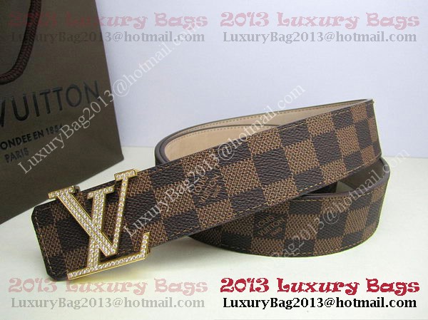 Louis Vuitton Damier Ebene Canvas Belt LV2050 Gold Louis Vuitton Damier Ebene Canvas Belt LV2050 Gold