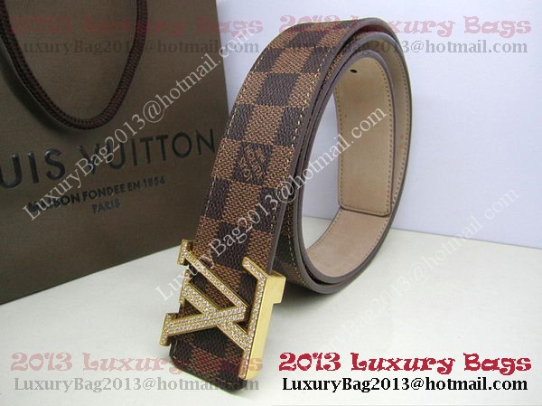 Louis Vuitton Damier Ebene Canvas Belt LV2050 Gold Louis Vuitton Damier Ebene Canvas Belt LV2050 Gold