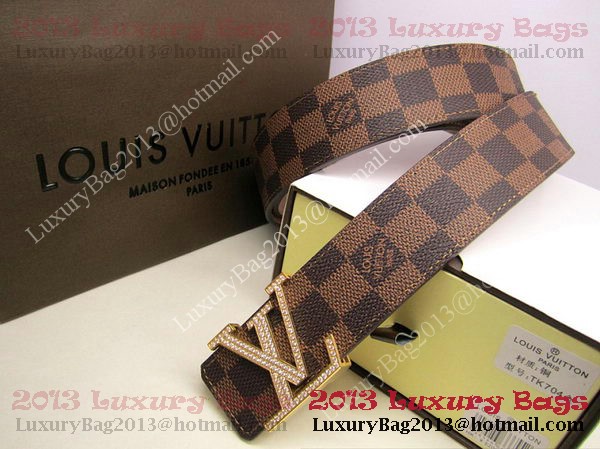 Louis Vuitton Damier Ebene Canvas Belt LV2050 Gold Louis Vuitton Damier Ebene Canvas Belt LV2050 Gold