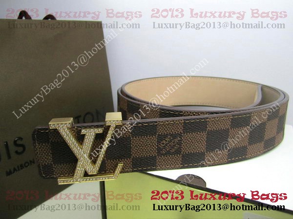 Louis Vuitton Damier Ebene Canvas Belt LV2050 Gold Louis Vuitton Damier Ebene Canvas Belt LV2050 Gold