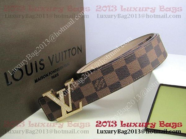 Louis Vuitton Damier Ebene Canvas Belt LV2050 Gold Louis Vuitton Damier Ebene Canvas Belt LV2050 Gold
