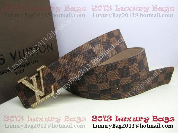 Louis Vuitton Damier Ebene Canvas Belt LV2050 Gold Louis Vuitton Damier Ebene Canvas Belt LV2050 Gold