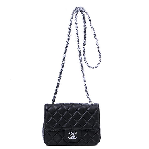 Chanel mini Classic Flap Bag Black Sheekskin 1115 Silver Chanel mini Classic Flap Bag Black Sheekskin 1115 Silver