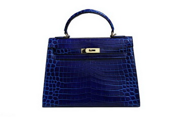 Hermes Kelly 32cm Shoulder Bag Blue Croco Patent Leather K32 Silver Hermes Kelly 32cm Shoulder Bag Blue Croco Patent Leather K32 Silver