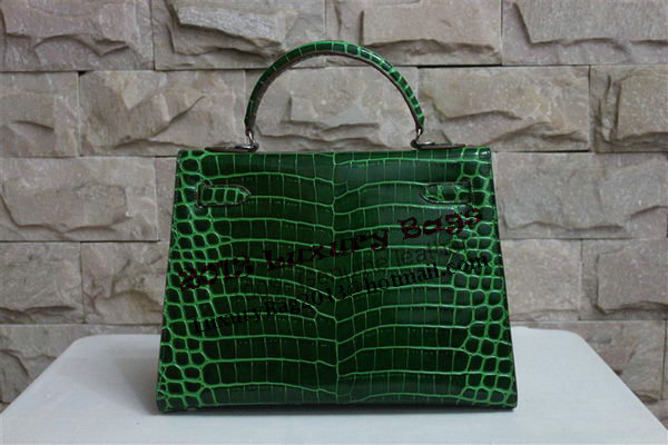 Hermes Kelly 32cm Shoulder Bag Green Croco Patent Leather K32 Silver Hermes Kelly 32cm Shoulder Bag Green Croco Patent Leather K32 Silver