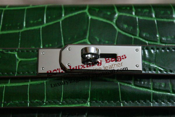 Hermes Kelly 32cm Shoulder Bag Green Croco Patent Leather K32 Silver Hermes Kelly 32cm Shoulder Bag Green Croco Patent Leather K32 Silver