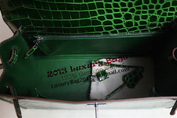 Hermes Kelly 32cm Shoulder Bag Green Croco Patent Leather K32 Silver Hermes Kelly 32cm Shoulder Bag Green Croco Patent Leather K32 Silver