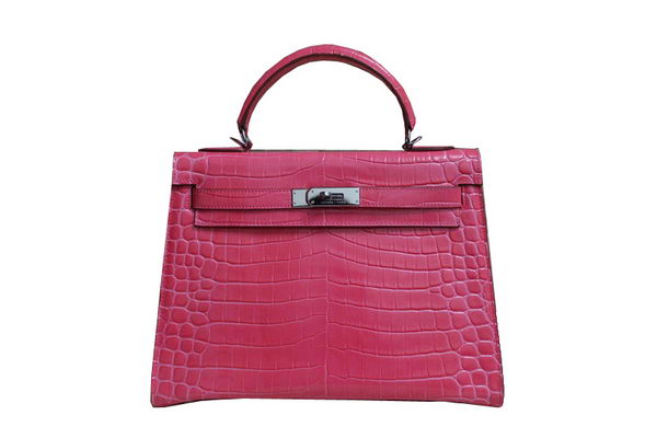 Hermes Kelly 32cm Shoulder Bag Pink Croco Patent Leather K32 Silver Hermes Kelly 32cm Shoulder Bag Pink Croco Patent Leather K32 Silver
