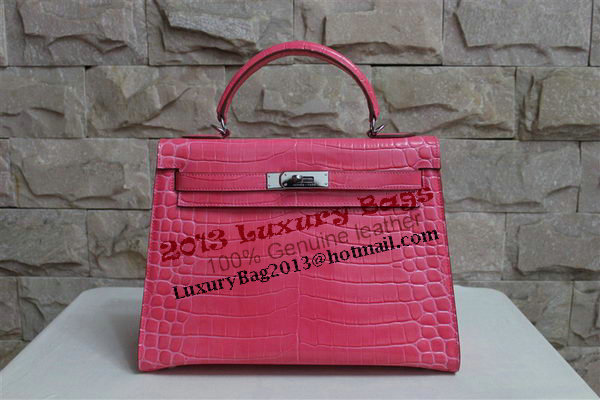 Hermes Kelly 32cm Shoulder Bag Pink Croco Patent Leather K32 Silver Hermes Kelly 32cm Shoulder Bag Pink Croco Patent Leather K32 Silver