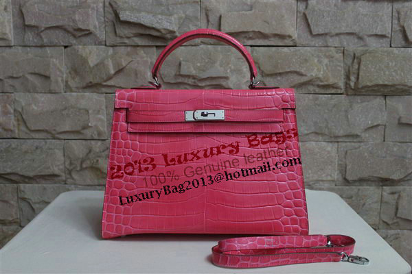 Hermes Kelly 32cm Shoulder Bag Pink Croco Patent Leather K32 Silver Hermes Kelly 32cm Shoulder Bag Pink Croco Patent Leather K32 Silver