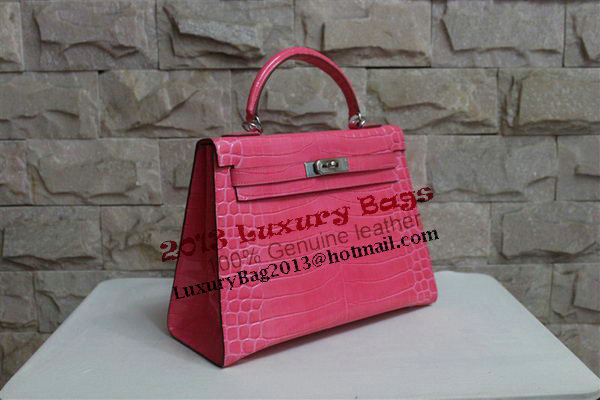 Hermes Kelly 32cm Shoulder Bag Pink Croco Patent Leather K32 Silver Hermes Kelly 32cm Shoulder Bag Pink Croco Patent Leather K32 Silver