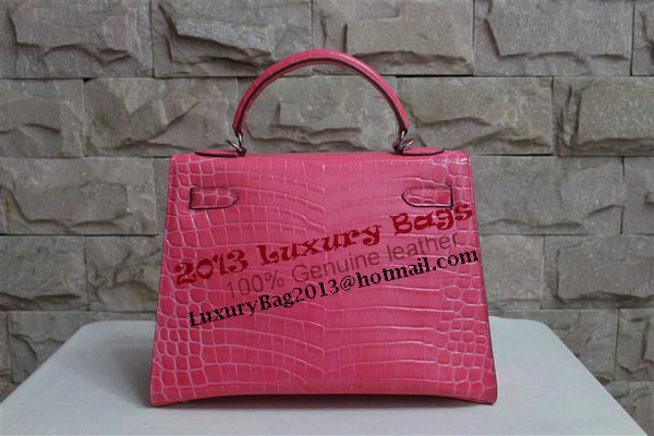 Hermes Kelly 32cm Shoulder Bag Pink Croco Patent Leather K32 Silver Hermes Kelly 32cm Shoulder Bag Pink Croco Patent Leather K32 Silver