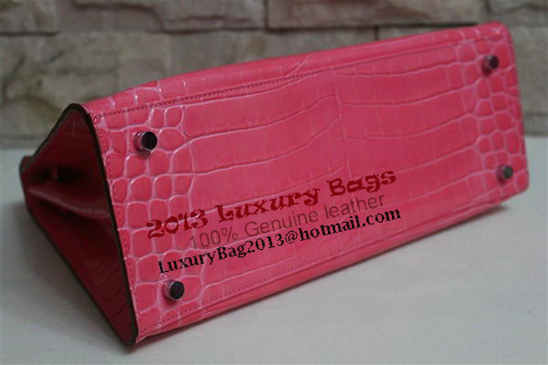 Hermes Kelly 32cm Shoulder Bag Pink Croco Patent Leather K32 Silver Hermes Kelly 32cm Shoulder Bag Pink Croco Patent Leather K32 Silver