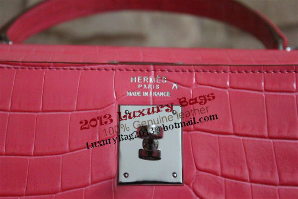 Hermes Kelly 32cm Shoulder Bag Pink Croco Patent Leather K32 Silver Hermes Kelly 32cm Shoulder Bag Pink Croco Patent Leather K32 Silver