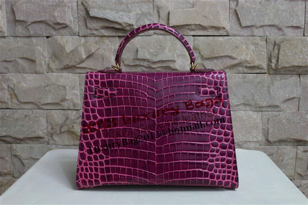 Hermes Kelly 32cm Shoulder Bag Purple Croco Patent Leather K32 Gold Hermes Kelly 32cm Shoulder Bag Purple Croco Patent Leather K32 Gold