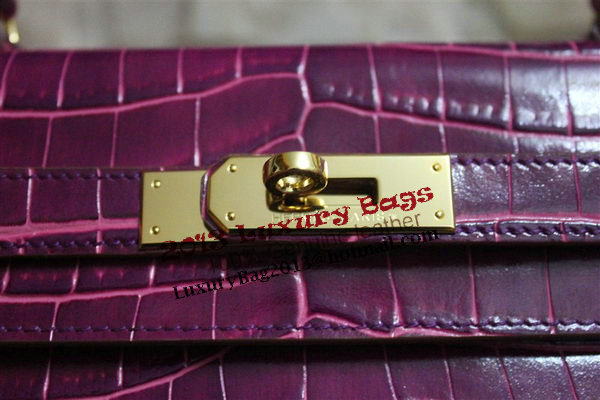 Hermes Kelly 32cm Shoulder Bag Purple Croco Patent Leather K32 Gold Hermes Kelly 32cm Shoulder Bag Purple Croco Patent Leather K32 Gold