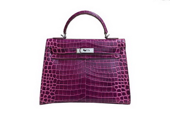 Hermes Kelly 32cm Shoulder Bag Purple Croco Patent Leather K32 Silver Hermes Kelly 32cm Shoulder Bag Purple Croco Patent Leather K32 Silver