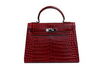 Hermes Kelly 32cm Shoulder Bag Red Croco Patent Leather K32 Silver Hermes Kelly 32cm Shoulder Bag Red Croco Patent Leather K32 Silver