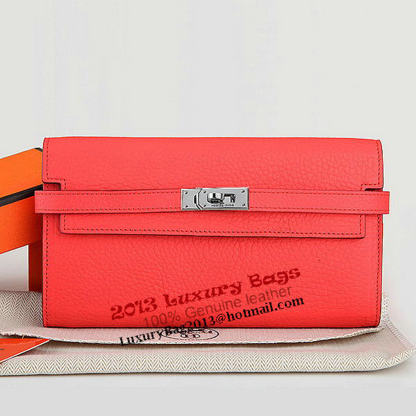 Hermes Kelly Original Leather Bi-Fold Wallet A708 Light Red Hermes Kelly Original Leather Bi-Fold Wallet A708 Light Red