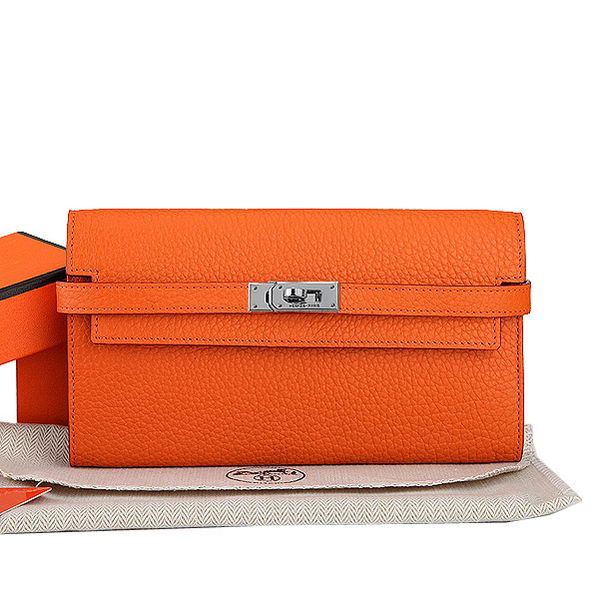 Hermes Kelly Original Leather Bi-Fold Wallet A708 Orange Hermes Kelly Original Leather Bi-Fold Wallet A708 Orange