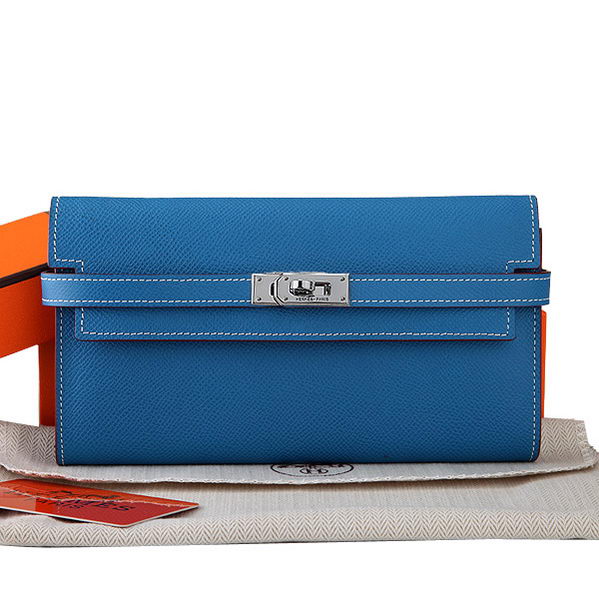 Hermes Kelly Original Saffiano Leather Bi-Fold Wallet A708 Blue Hermes Kelly Original Saffiano Leather Bi-Fold Wallet A708 Blue