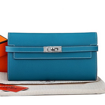 Hermes Kelly Original Saffiano Leather Bi-Fold Wallet A708 Medium Blue Hermes Kelly Original Saffiano Leather Bi-Fold Wallet A708 Medium Blue