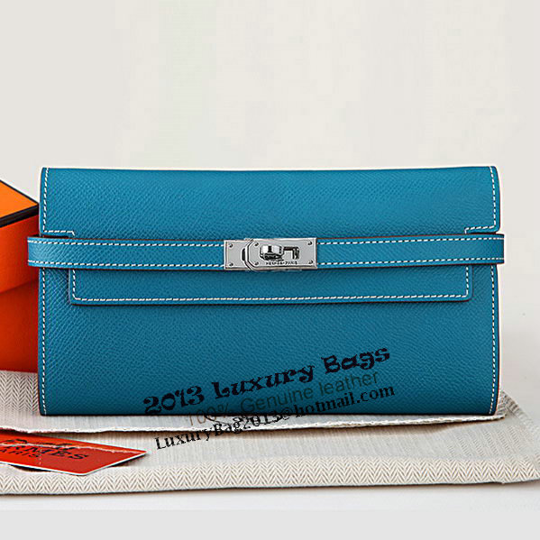 Hermes Kelly Original Saffiano Leather Bi-Fold Wallet A708 Medium Blue Hermes Kelly Original Saffiano Leather Bi-Fold Wallet A708 Medium Blue