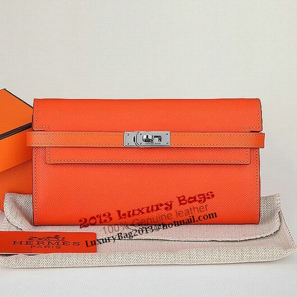 Hermes Kelly Original Saffiano Leather Bi-Fold Wallet A708 Orange Hermes Kelly Original Saffiano Leather Bi-Fold Wallet A708 Orange