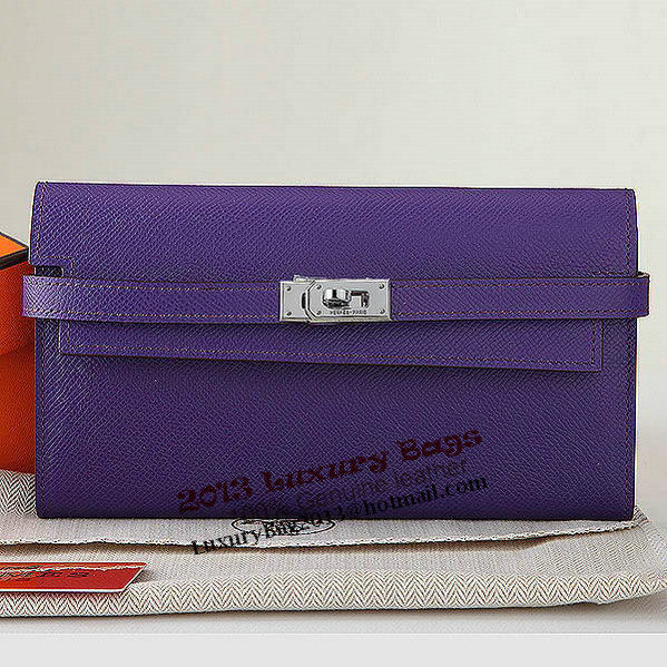 Hermes Kelly Original Saffiano Leather Bi-Fold Wallet A708 Purple Hermes Kelly Original Saffiano Leather Bi-Fold Wallet A708 Purple