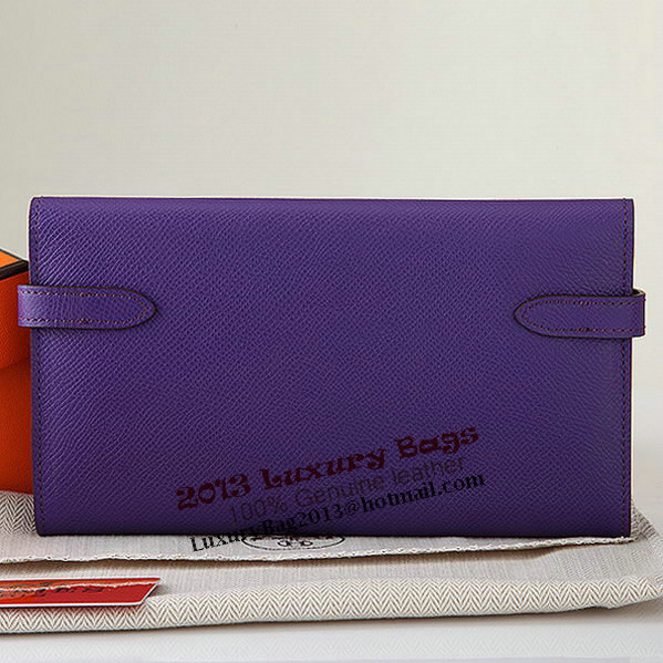 Hermes Kelly Original Saffiano Leather Bi-Fold Wallet A708 Purple Hermes Kelly Original Saffiano Leather Bi-Fold Wallet A708 Purple