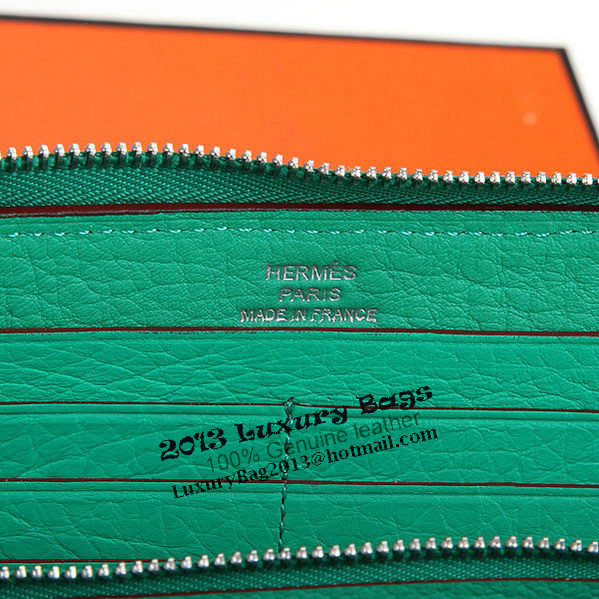 Hermes Zipper Wallet Original Leather A309 Green Hermes Zipper Wallet Original Leather A309 Green