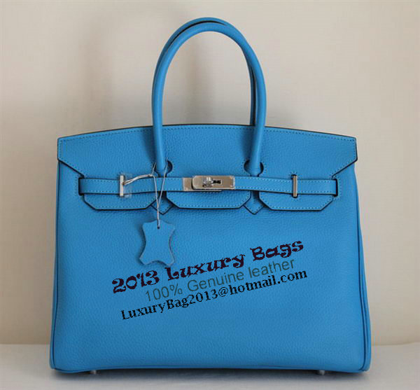 Hermes Birkin 35CM Tote Bag Blue Clemence Leather H6089 Silver Hermes Birkin 35CM Tote Bag Blue Clemence Leather H6089 Silver