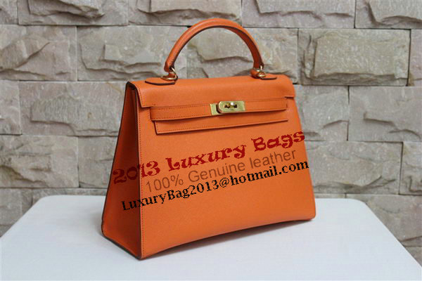 Hermes Kelly 32cm Shoulder Bag Orange Saffiano Leather K32 Gold Hermes Kelly 32cm Shoulder Bag Orange Saffiano Leather K32 Gold