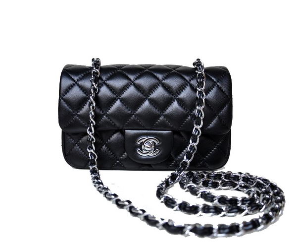 Chanel mini Classic Flap Bag Black Sheekskin 1117 Silver Chanel mini Classic Flap Bag Black Sheekskin 1117 Silver