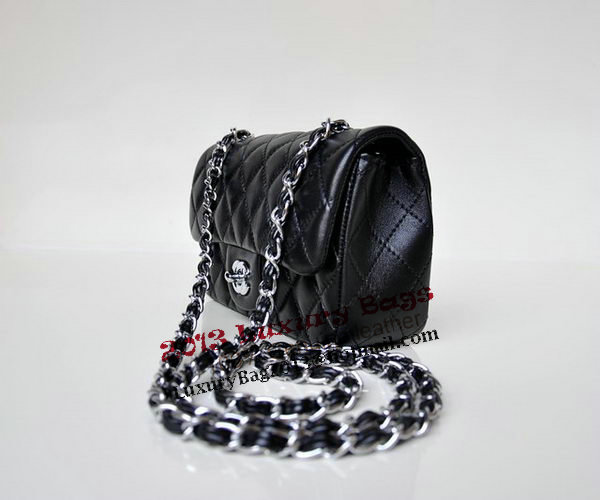 Chanel mini Classic Flap Bag Black Sheekskin 1117 Silver Chanel mini Classic Flap Bag Black Sheekskin 1117 Silver