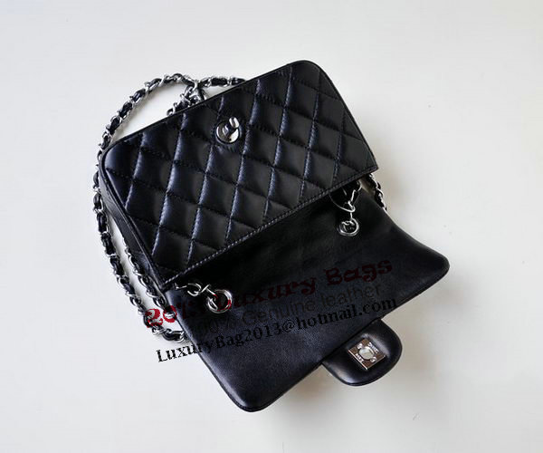 Chanel mini Classic Flap Bag Black Sheekskin 1117 Silver Chanel mini Classic Flap Bag Black Sheekskin 1117 Silver