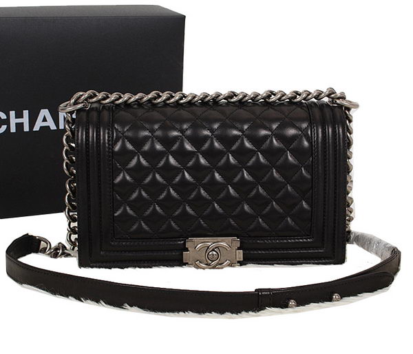 Chanel Black Sheppskin Leather Le Boy Flap Shoulder Bag A67086 Silver Chanel Black Sheppskin Leather Le Boy Flap Shoulder Bag A67086 Silver