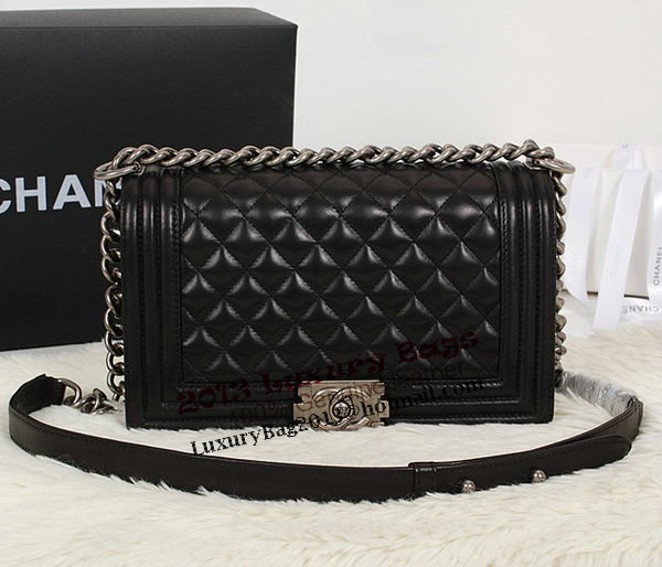 Chanel Black Sheppskin Leather Le Boy Flap Shoulder Bag A67086 Silver Chanel Black Sheppskin Leather Le Boy Flap Shoulder Bag A67086 Silver