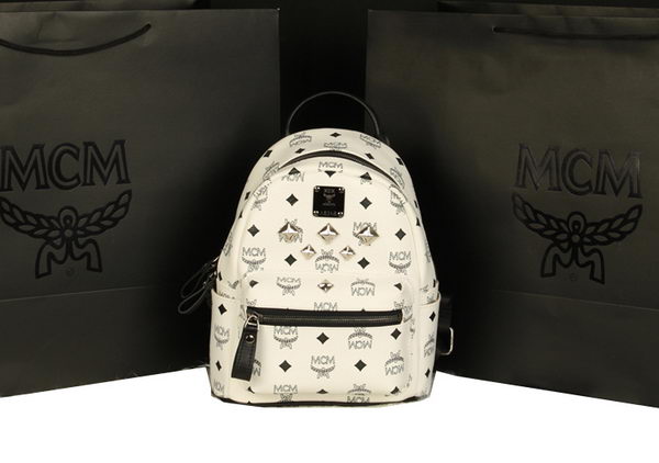 MCM Stark Backpack Medium in Calf Leather 8003 White MCM Stark Backpack Medium in Calf Leather 8003 White