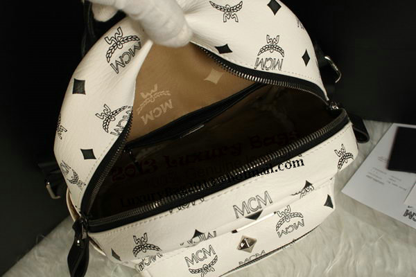 MCM Stark Backpack Medium in Calf Leather 8003 White MCM Stark Backpack Medium in Calf Leather 8003 White